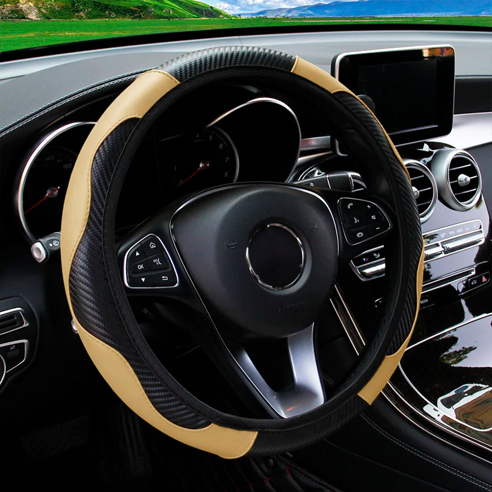 PU Carbon Fiber Leather Car Steering Wheel Cover 37CM 38CM