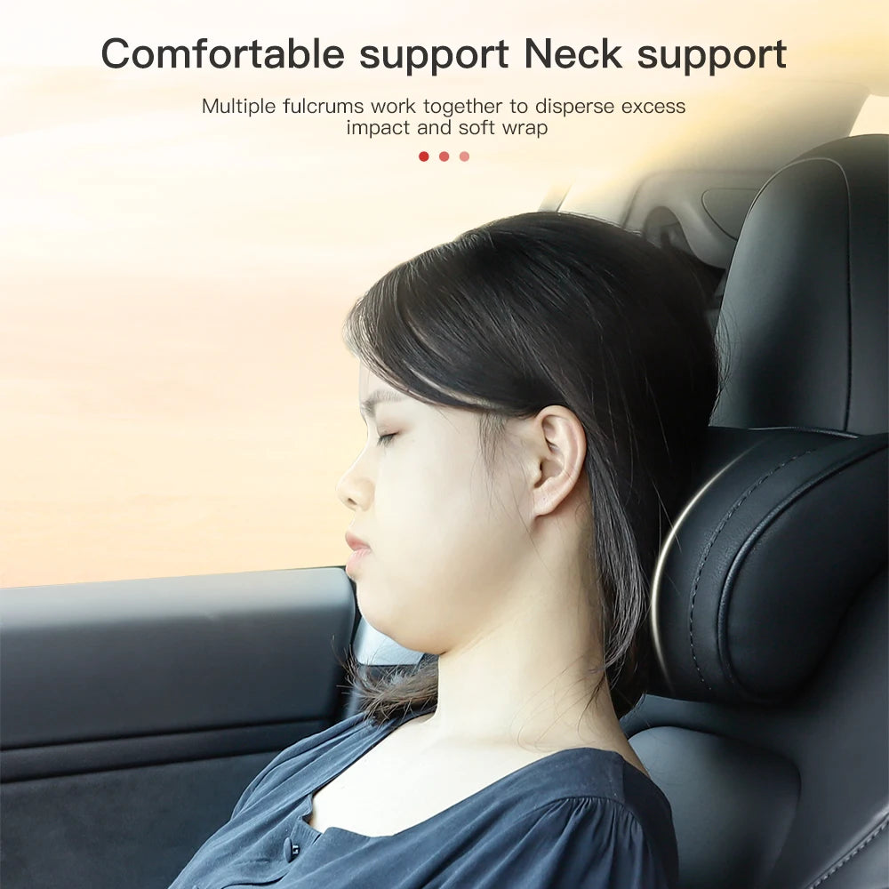 Seat Headrest Travel Rest Neck Pillow For Tesla Model 3/Y/X/S PU Leather Neck Pillow Memory Foam Pillows Car Accessories