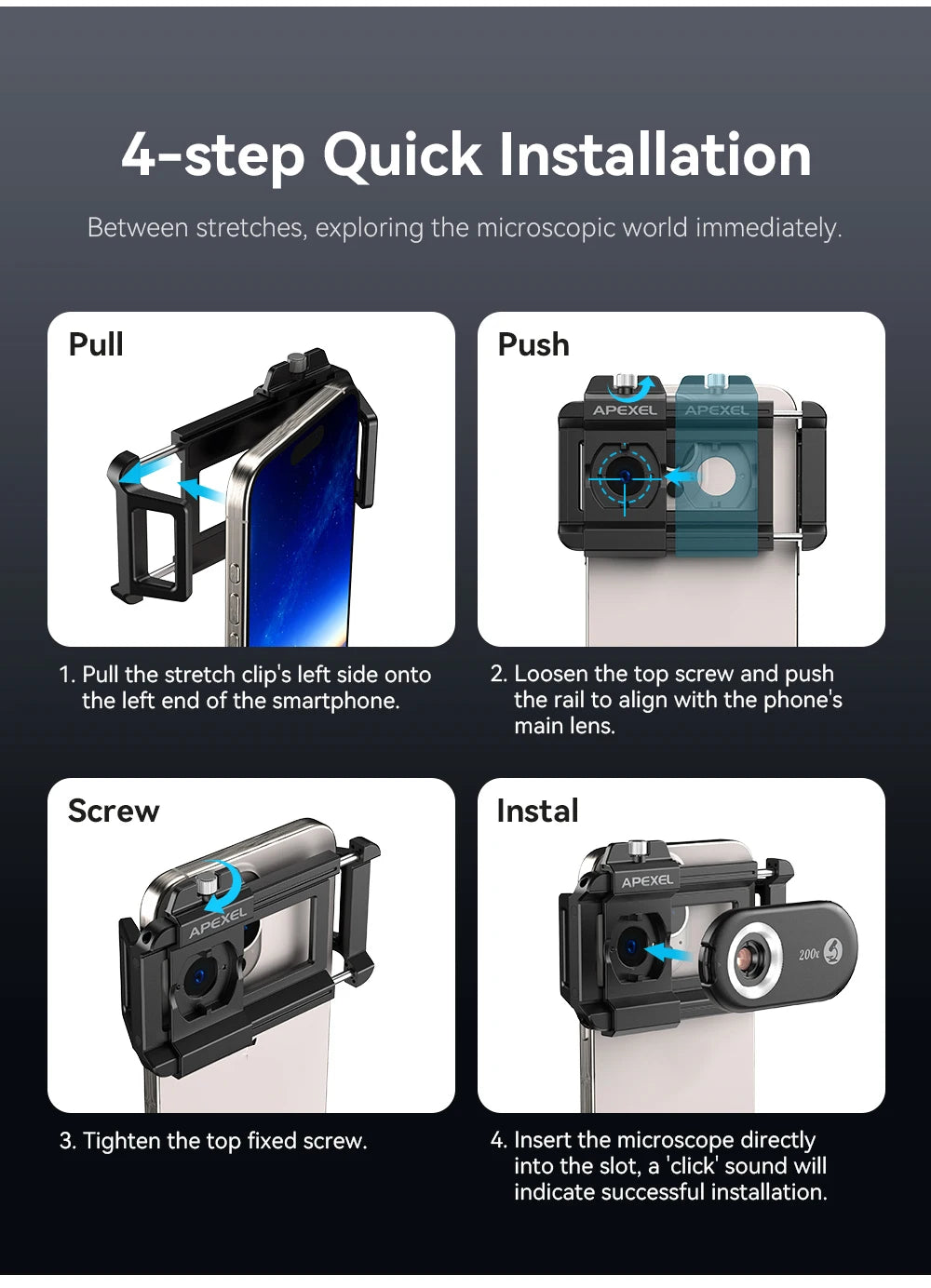 200X Smartphone Microscope Lens with LED Light
