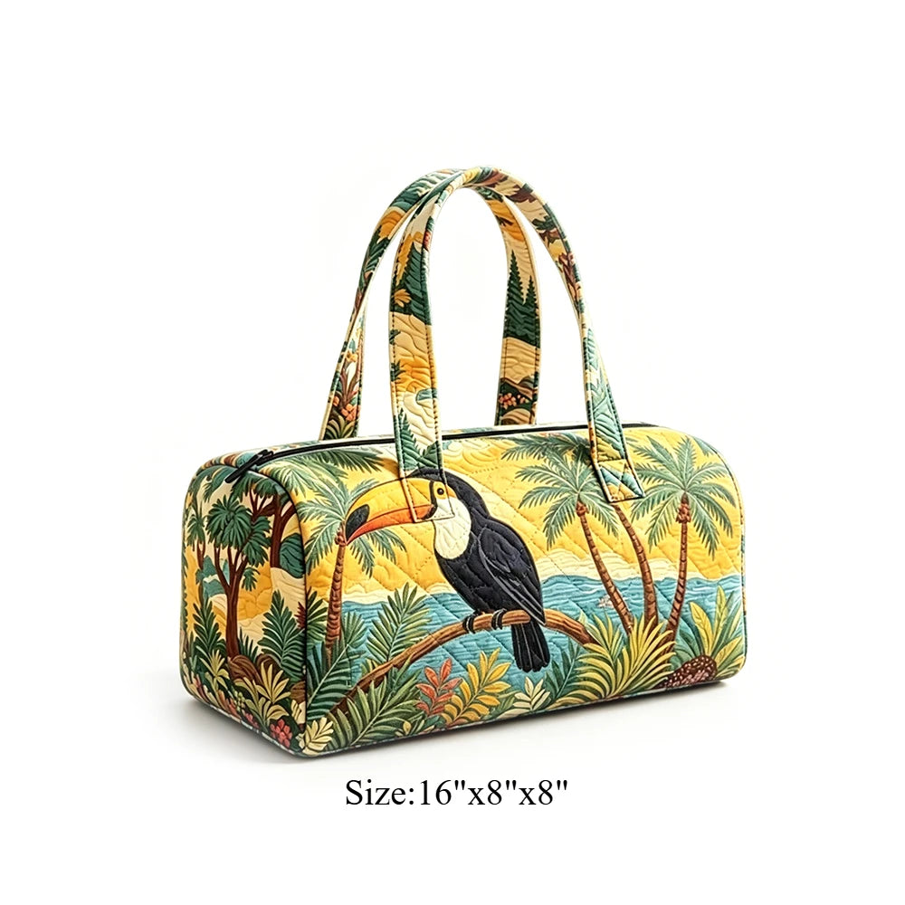 Quilted Duffel Bag Weekender Bag Cute Cat Tropical Floral Print Carry On Luggage Lightweight Bags for Beach Vacation Party Sport