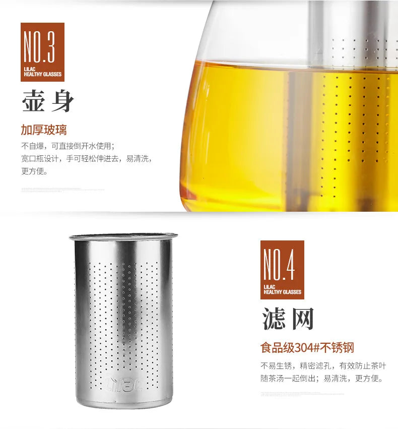 Heat Resistant Glass Teapot with Stainless Steel Strainer Large Capacity Tea Kettle 1.5L