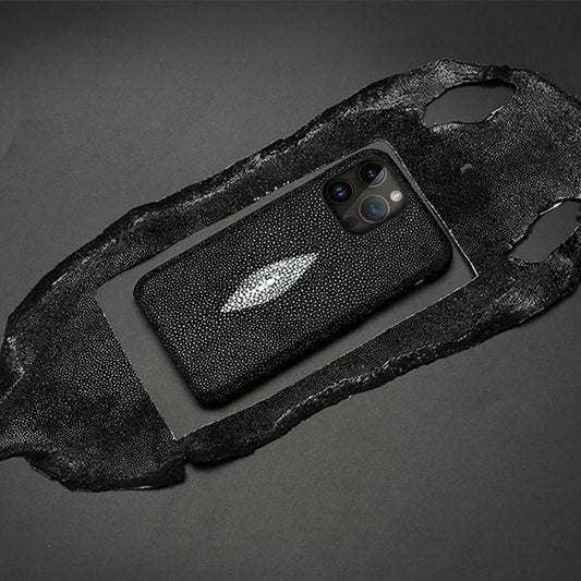 Genuine Stingray Leather Phone Case for iPhone 16 15 14 Pro Max Plus 14Pro 15Pro max Luxury Shockproof Back Cover