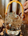 1350ml Bamboo Handle Beam Tea Pot Heat Resistant Glass Teapot With Filter Flower Tea Kettle Kungfu Lifting Beam Tea Pot Teaware