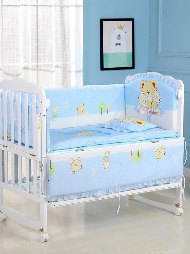 6-Pcs Cotton Nursery Crib Bedding Set – Unisex  Set with 4 Bumpers, Mattress & Pillow