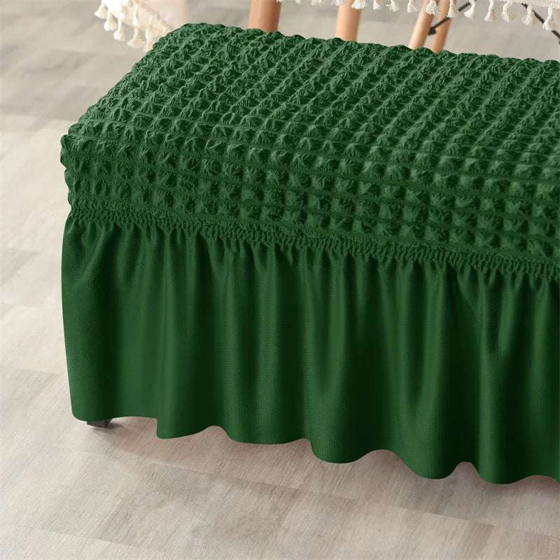 Stretch Long Bench Cover with Skirt Seersucker Ottoman Covers Elastic Piano Stool Protector Bedroom Bedside Footrest Slipcovers