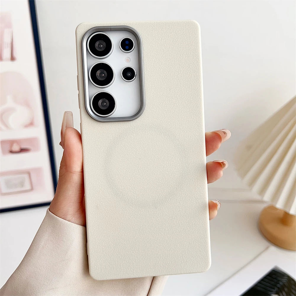 Luxury Leather Pattern For Magsafe Magnetic Phone Case For Samsung S25 Ultra S24 Plus S23 S22 S21 S20 FE Matte Shockproof Cover