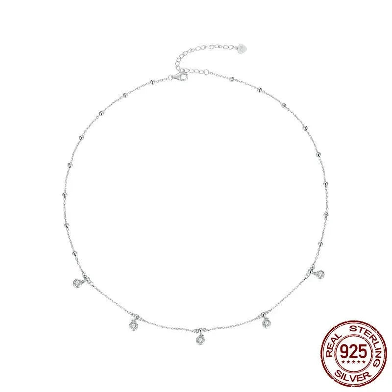 0.5CT Moissanite Bead Chain Necklace For Women 925 Sterling Silver Diamond Cut Starry moissanite Neckalces