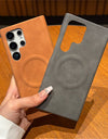 Luxury Leather Magnetic For MagSafe Wireless Charging Phone Case For Samsung S23 S24 S25 Ultra Lambskin Solid Color Hard Cover