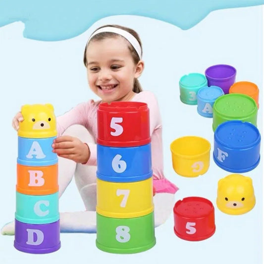 Kids Bathroom Stacked Cups Set Toys Water/Beach Games Tool Cup Stacking Educational Toys for Baby Bathtub Toddlers Birthday Gift