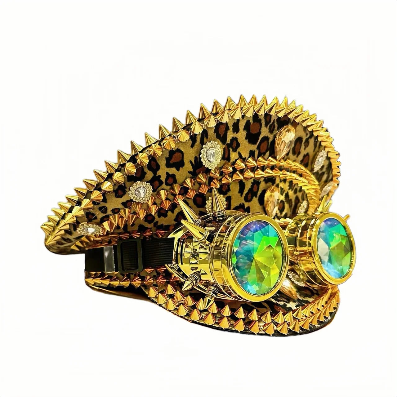 Leopard Print Steampunk Captain Hat Punk Goggles Gold Music Festival Masquerade Military Cap Costume Cosplay Accessor Unisex