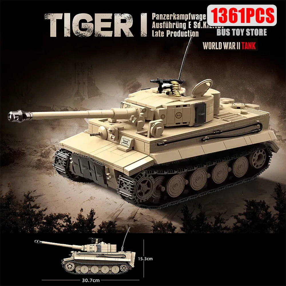 Tiger I Heavy Tank WW2 Military Tanks Army Weapons Soldiers Bricks s Building Blocks KV-2 Panther Toys  Gift 100233