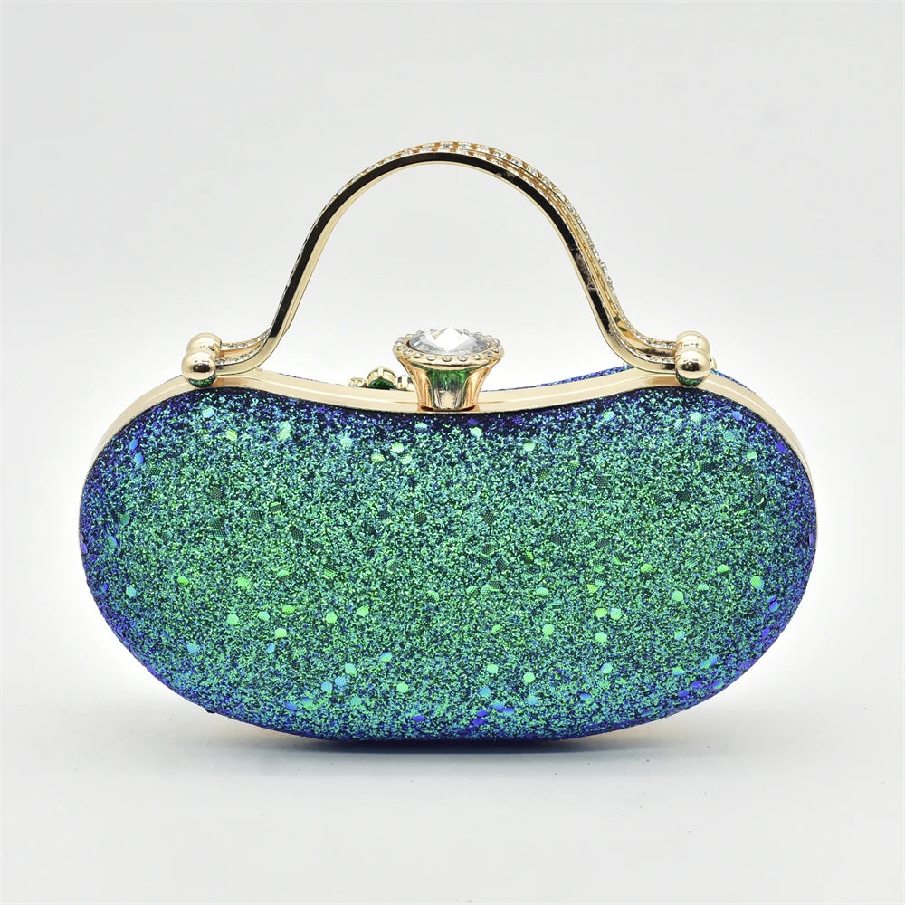 Nigeria Fashion Bag and Mid-Heel Pointed Shoes Girly Party Shoes and Bag Set Decorated with Rhinestone Wedding Shoes Bride