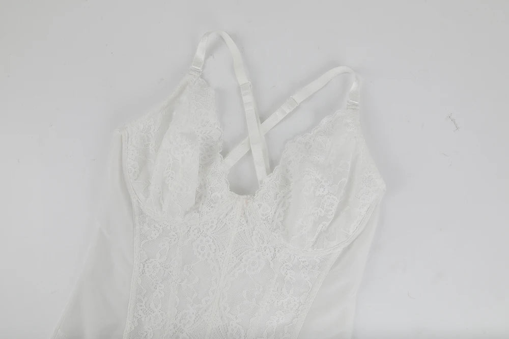 Lace Bodysuit for Women – V-Neck Backless Tummy Control Shapewear
