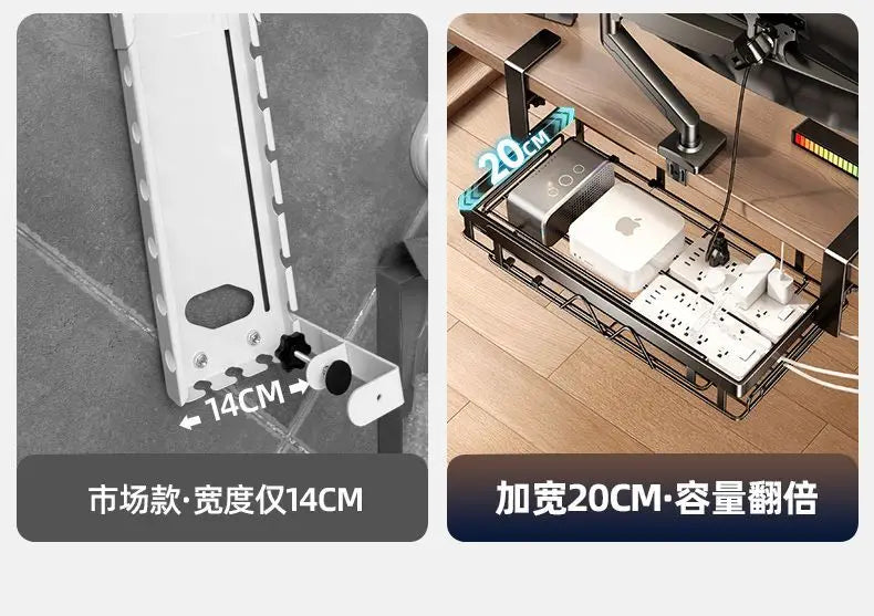 Under Desk Cable Management Tray,Extendable Sturdy Steel Under Desk Cord Hider Raceway,Power Strip Cord Holder Wire Management
