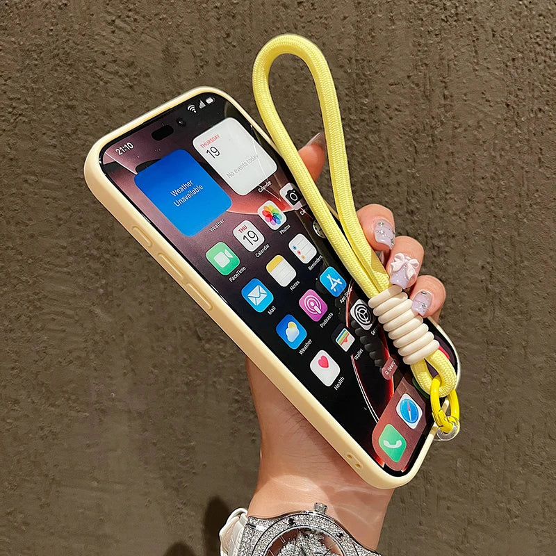 Dopamine-Inspired Silicone Solid Color Simple Phone Case for iPhone 17 16 Pro Max Air 16 Plus 15 14 With Lanyard Cover