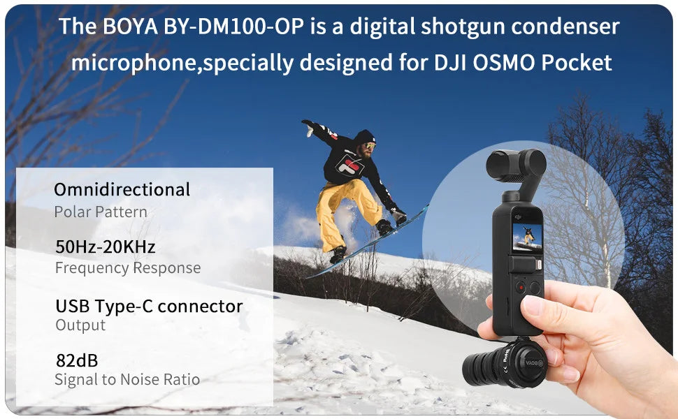 BY-DM100-OP Condenser Microphone for DJI OSMO™ Pocket Only Plug and Play Mic Live Streaming Youtube Video Recording Vlog