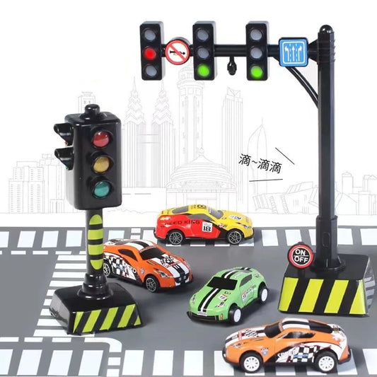Education Simulation Traffic Lights Toys s Signpost Gas Station Indicator Warning Car Model Pretend Play Toys