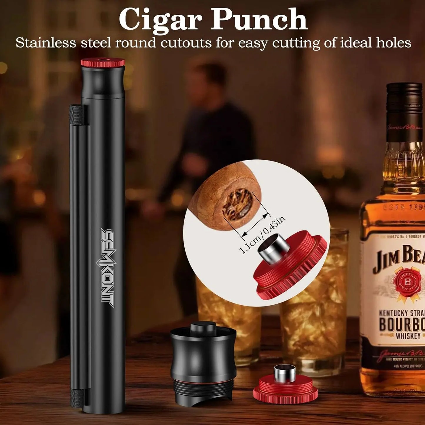 Travel Cigar Tube, Portable Aluminum Cigar Storage Tube Built in Humidifier, with Dual Cigar Punch Cigar Needle Cigar Holder
