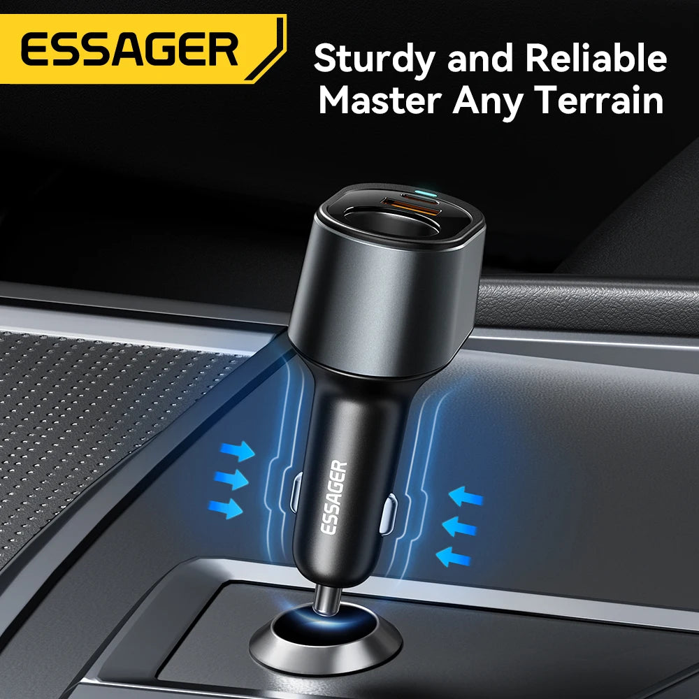 120W USB C Car Charger Adapter with 85W Cigarette Lighter Socket PD Fast Charging 3 Port