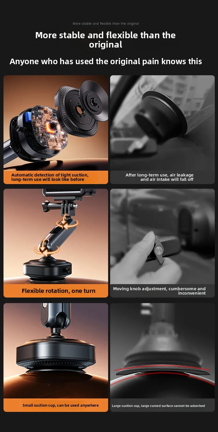 Electric Vacuum Suction Car Action Camera Mount Aluminum Alloy 360 Degree Adjustable Camera Holder for Dashboard and Outdoor Recording