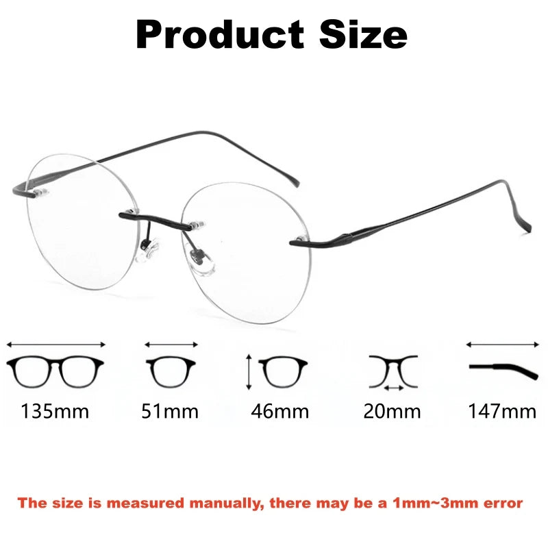 Womens Retro Round Rimless Progressive Multifocal Prescription Glasses