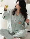 Women’s Winter 100% Cotton Pajama Set – Loose Fit, Turn-Down Collar, Long Sleeves, Cute Pink