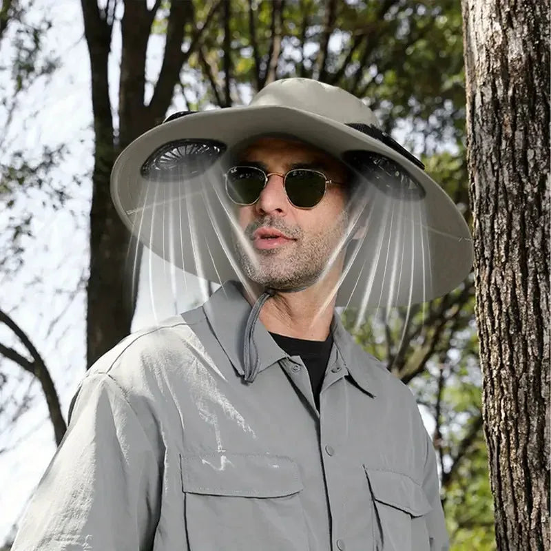 Wide Brim Solar Fan Hat With Dual Fans