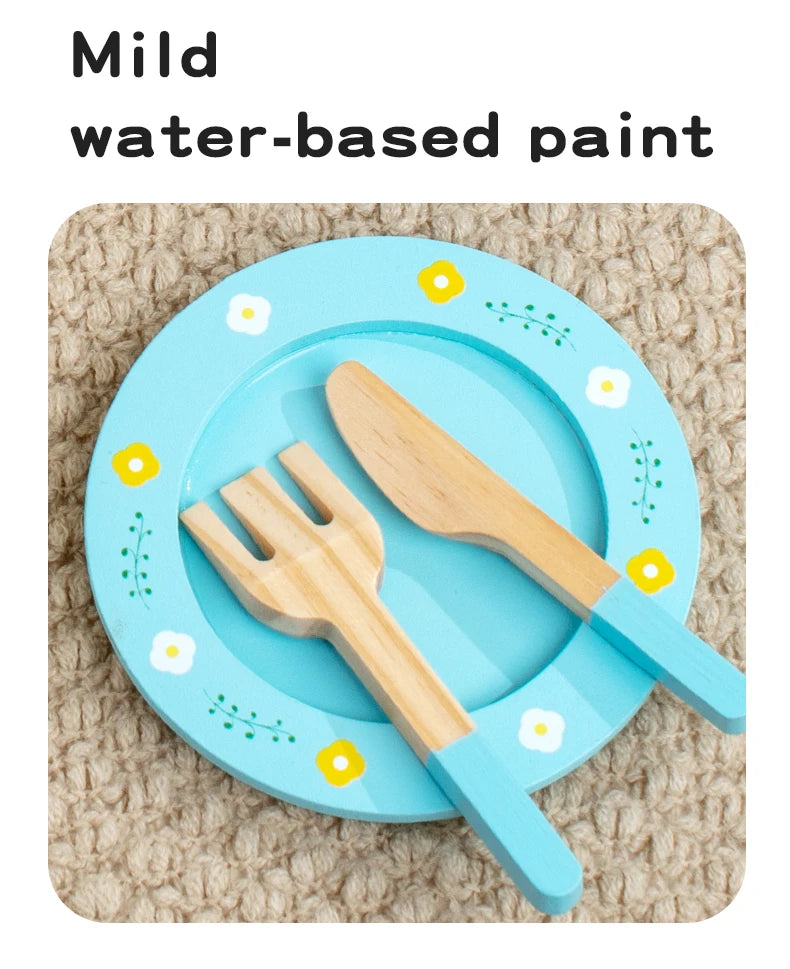 Wooden Pretend Play Kitchen Set with Pots Pans and Utensils