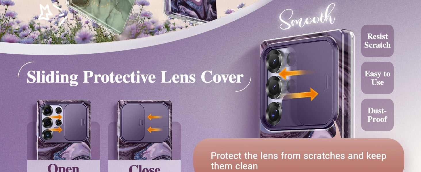 for Samsung Galaxy S25 Ultra Case with Slide Camera Cover Screen Protector Shockproof Drop Protection Marble Phone Cover