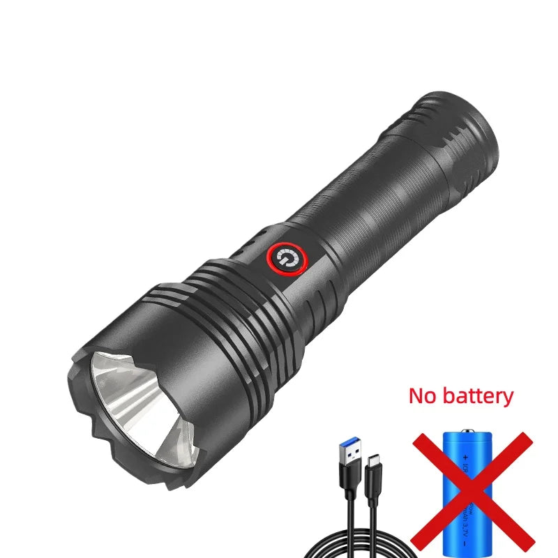 High Intensity LED Flashlight Type-C Rechargeable Fixed Focus Aluminum Torch Outdoor Ultra Bright