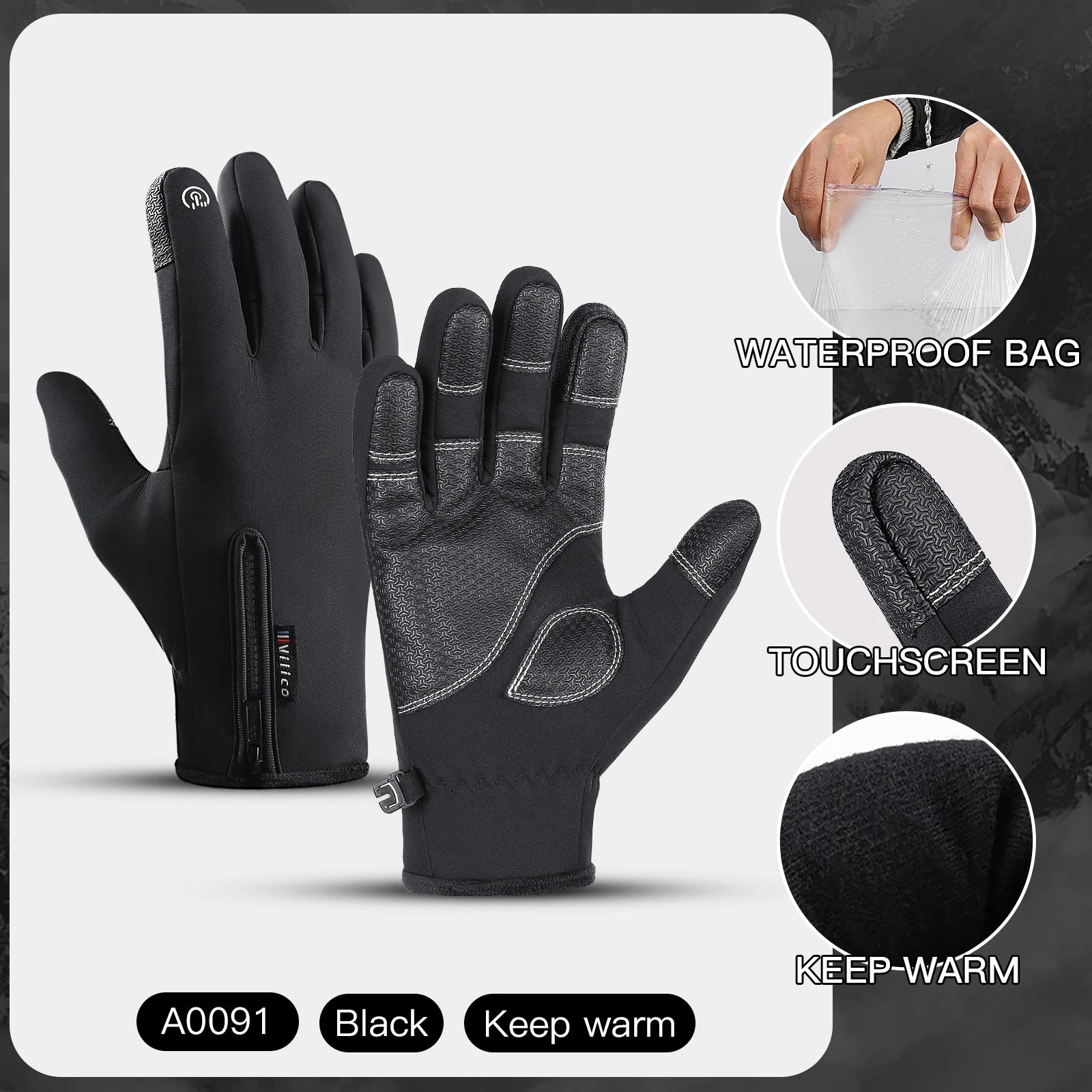 Winter Outdoor Warm Gloves Black Touchscreen Anti-slip Waterproof Bag Cycling Skiing Mountaineering Motorcycle Gloves Men