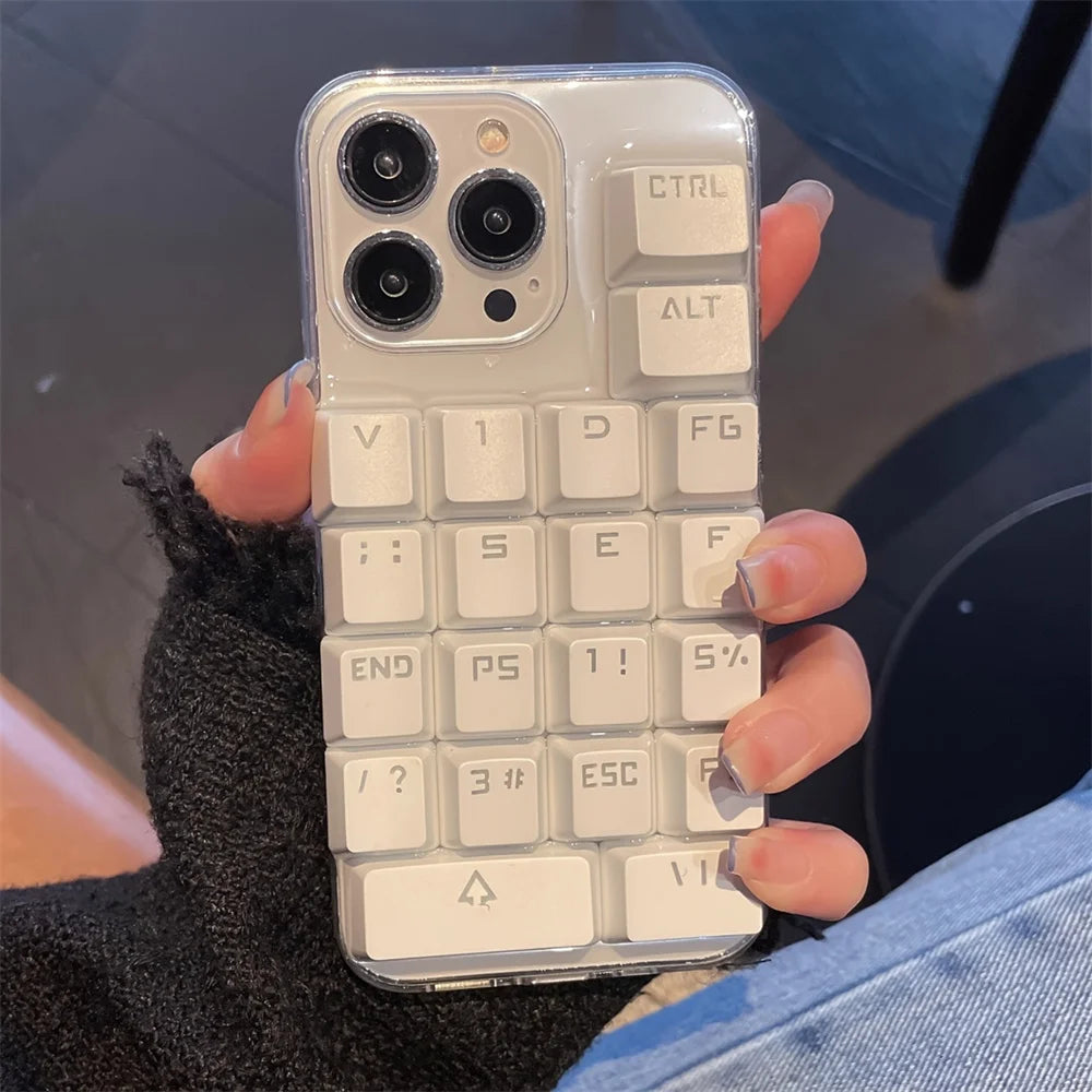 Funny Creative 3D Keyboard Clear Phone Case For iPhone 16 15 13 14 Pro Max Plus INS Cute Boy Girl Gift Soft Silicone Cover
