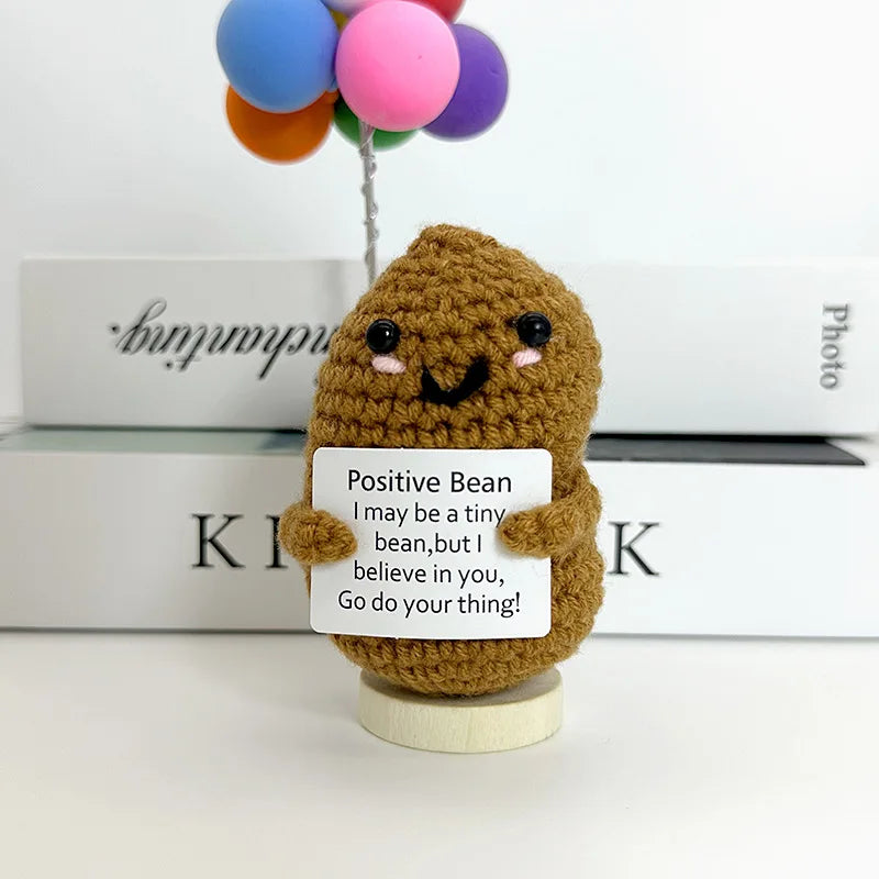 3 Pcs Funny Positive Crochet Sunshine Doll Desktop Ornament Handmade Cheer Emotional Support Positive Sun with Card Home Party Decor