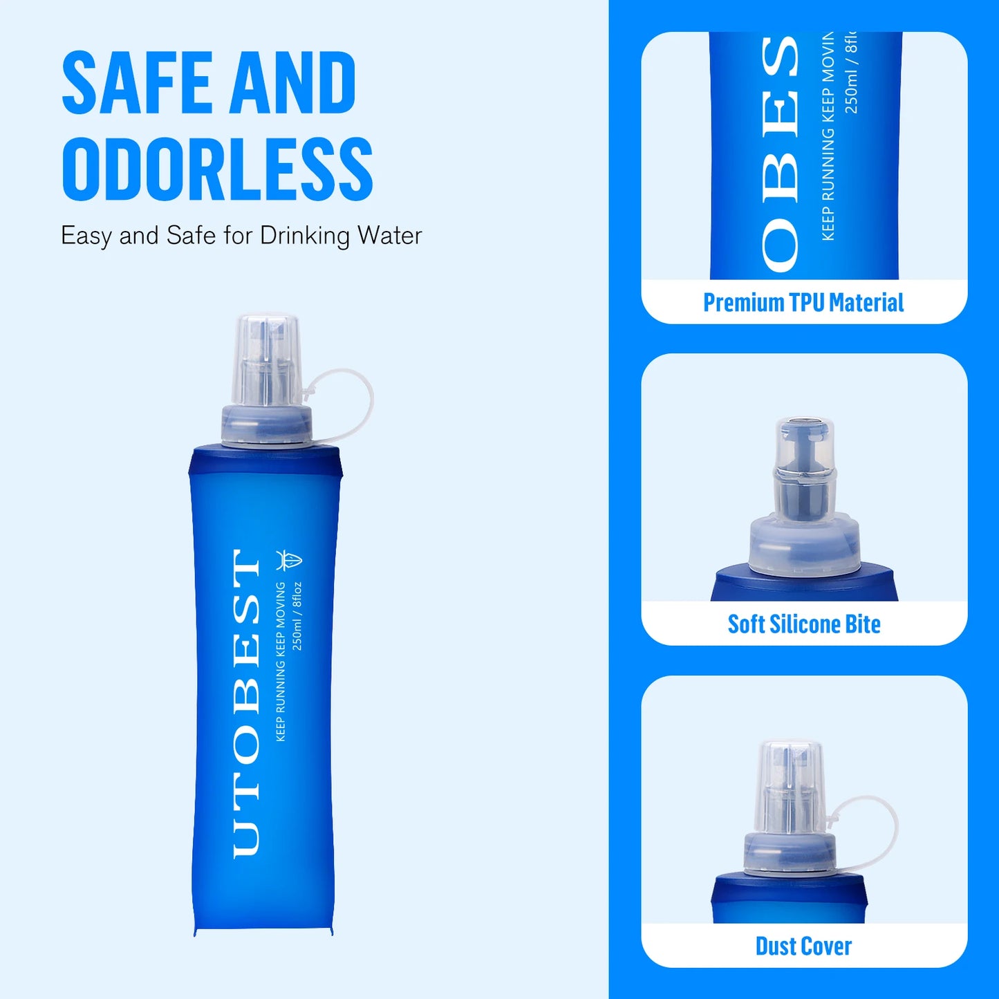 250ml 350ml 500ml Soft Flask Folding Collapsible TPU Water Bottle for Outdoor Running Hiking Cycling