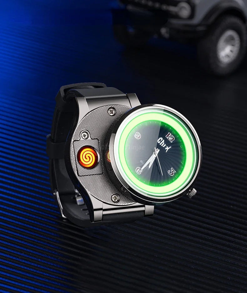 Night Light Watch Windproof True Dial Tungsten Wire Lighter Flameless Multif-unctional Luminous Watch Lighter Men's Gift