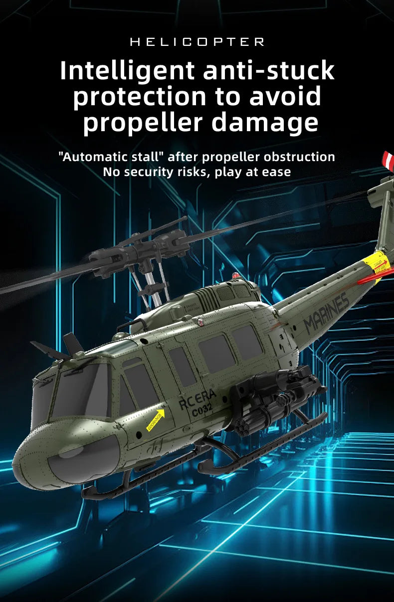 Uh-1 Huey Simulation 3d Six Way Aileron Free Reverse Flying Stunt Helicopter Electric Remote-Controlled Aircraft Model Toy