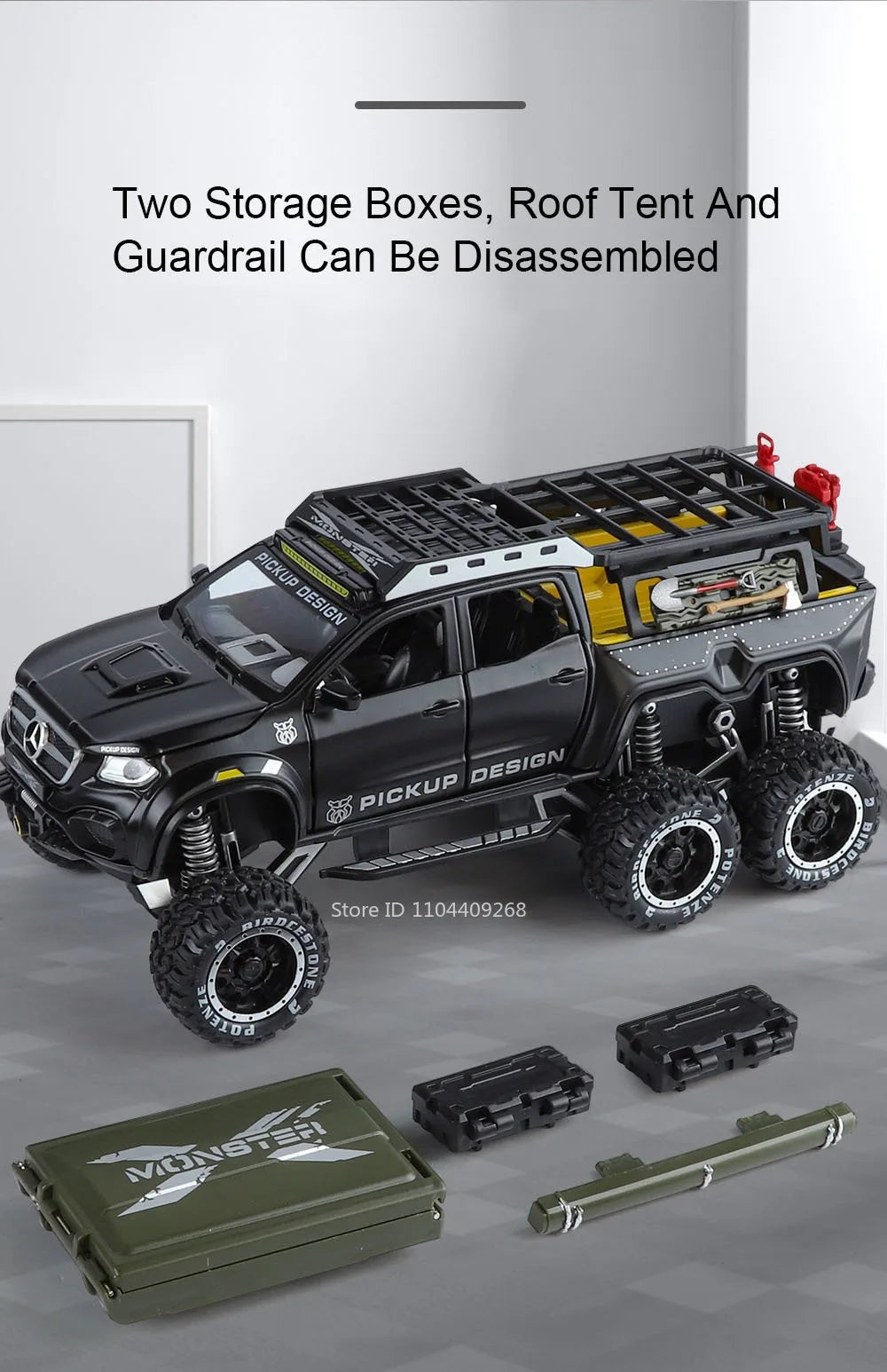 1:28 Scale UNIMOG Motorhome X-Class 6x6 U5000 Car Model Toy Sound Light Pull Back Doors Opened Off-road Vehicle Models Boys Gift