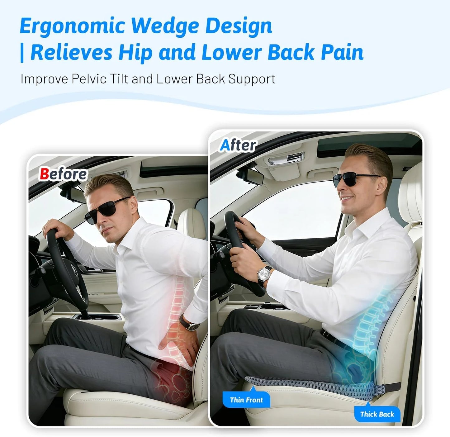 Cushion Non Slip Orthopedic Memory Foam Prostate Cushion for Tailbone Sciaticaback Pain Relief Comfort Chair Car Seat