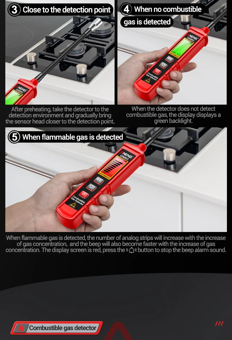 Handheld Gas Leak Detector Methane Combustible Gas Testers Portable Gases Concentration Analyzer Meter Leakage Tools