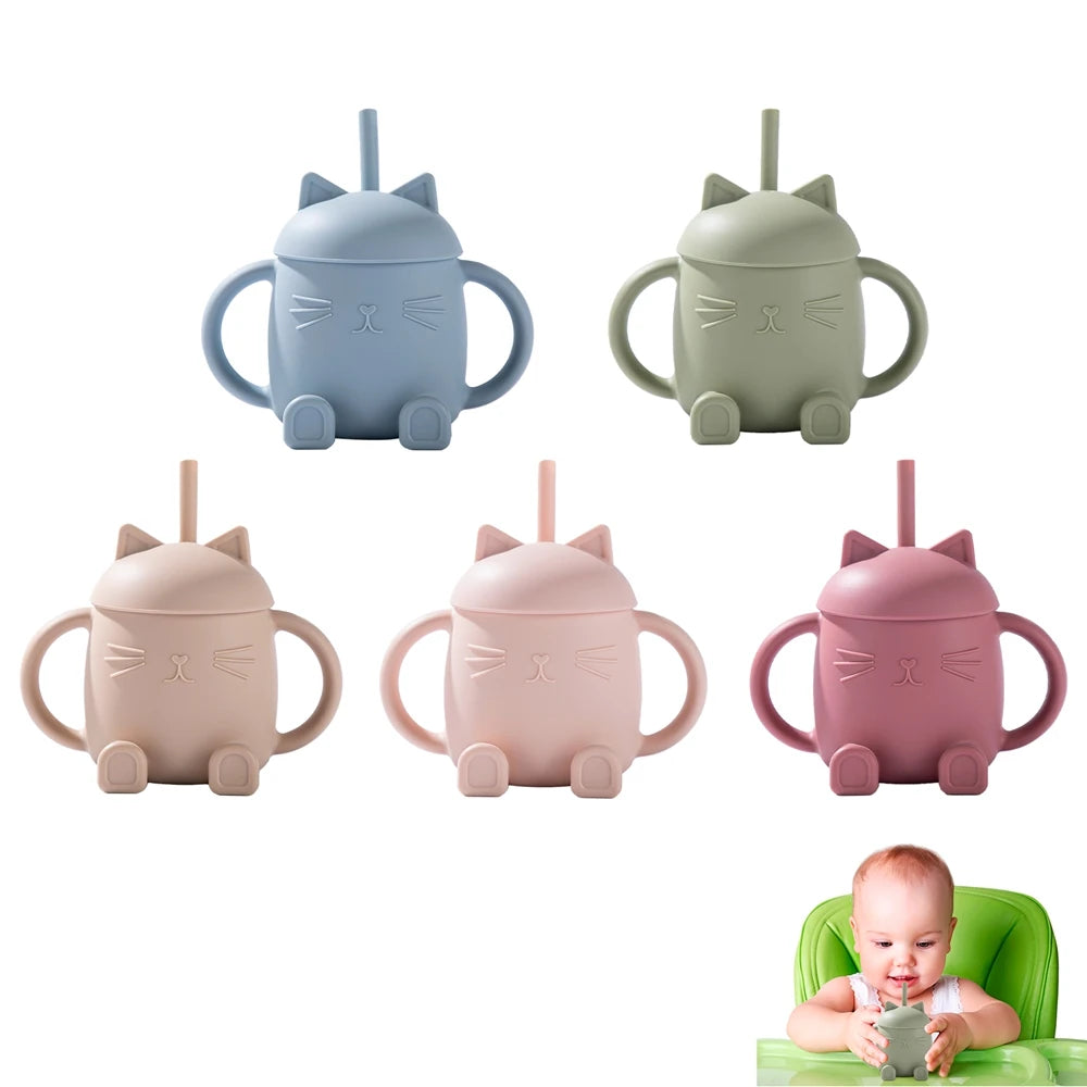 Portable Baby Feeding Drinkware Cup Newborn Learning Drinking Cup Silicone Bottle Tableware Toddler Cat Bottle Baby Accessories