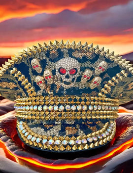 Golden Steampunk Captain Hat Rhinestone for Burning Man Festival Woman， Rave Festivals Accessories ＆ Party Caps for Man