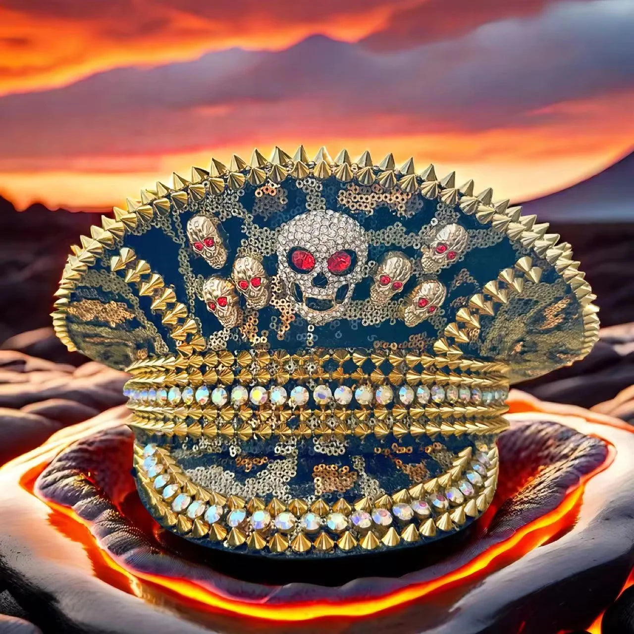 Golden Steampunk Captain Hat Rhinestone for Burning Man Festival Woman， Rave Festivals Accessories ＆ Party Caps for Man