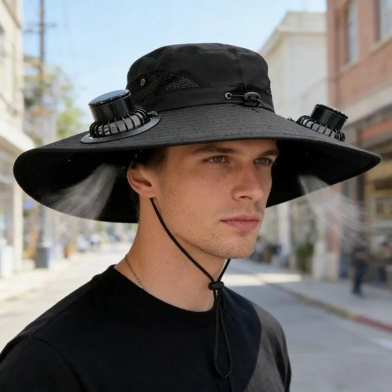 Solar Fan Sun Hat With Dual Fans And USB Charging