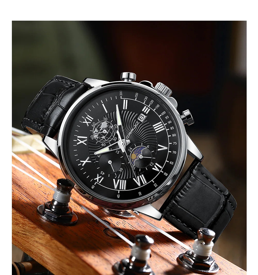 Watch Fashion Business Quartz Watch Sun, Moon and Star Multifunctional Luminous Waterproof Father's Day Gift