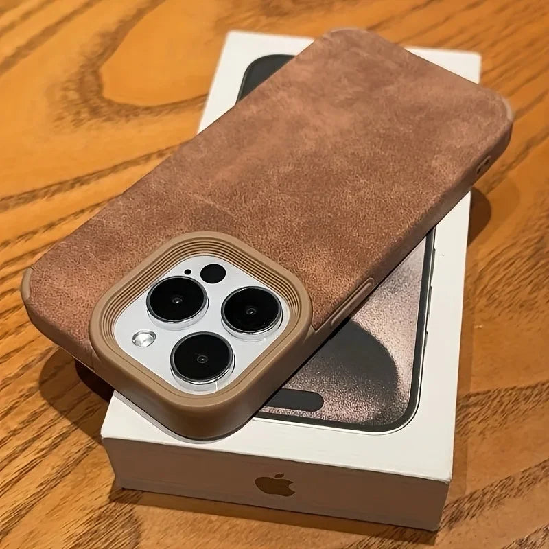 Luxury Matte Lambskin Faux Leather Phone Case For iPhone 17 16 Pro Max Air 15 14 Plus Shockproof Cover