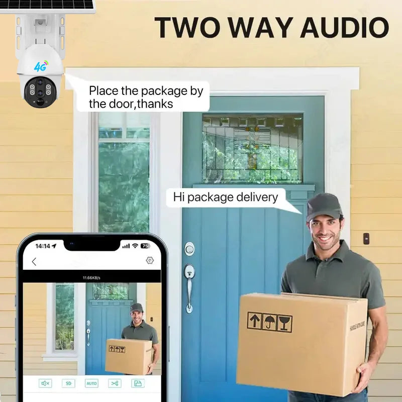 Outdoor Solar 4G Camera 10X Optical Zoom Night Vision Battery CCTV Monitor PIR Human Detection Waterproof Security Video Camera