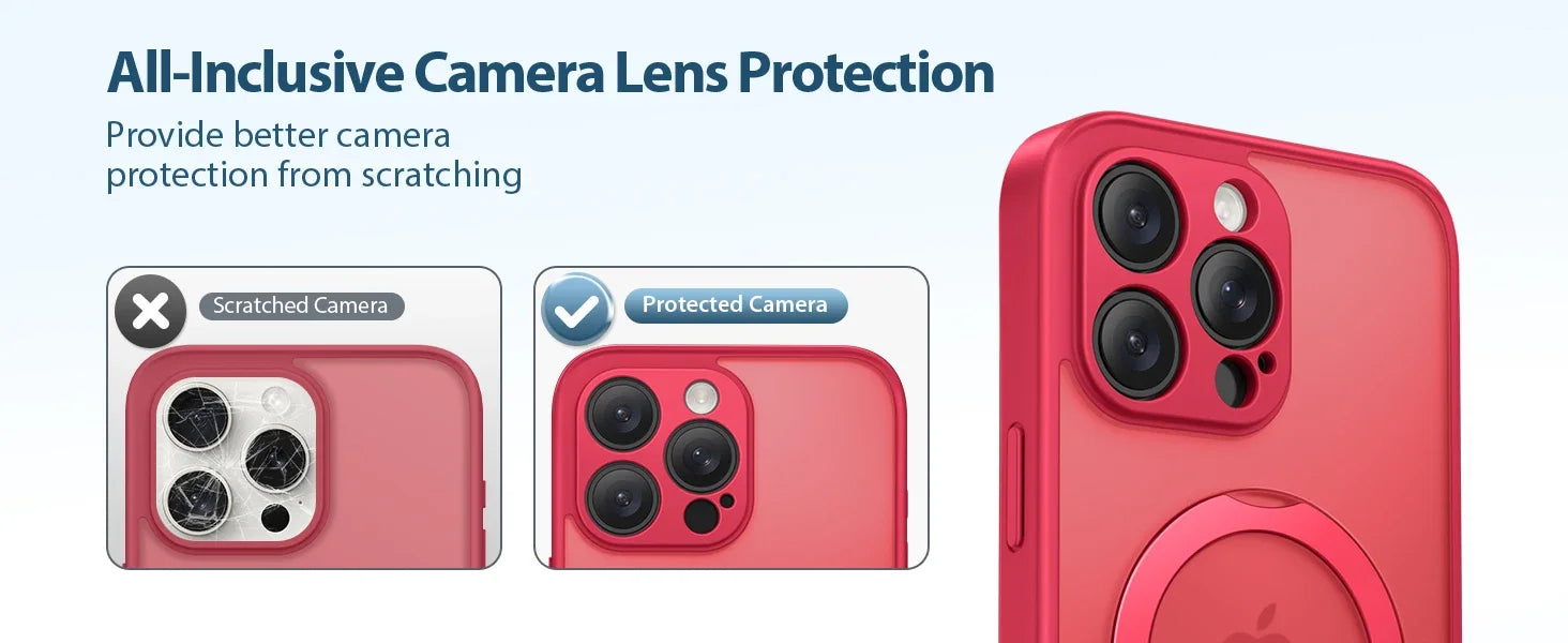 Luxury Magsafe Matte Phone Case For iPhone 16 Pro Max with  Rotatable Ring Stand Camera Lens Protection Shockproof Case