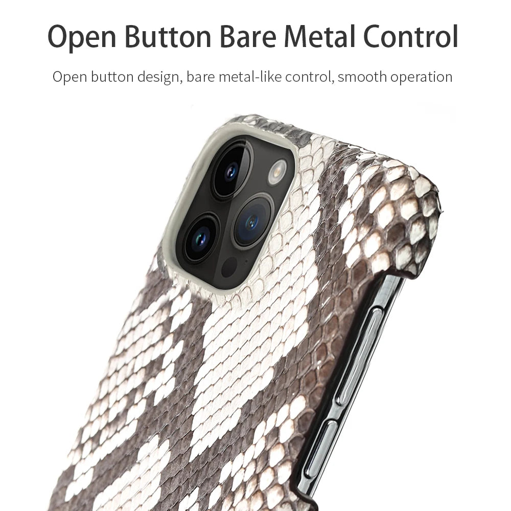 100% Genuine Python Leather Phone Case For iPhone 16 15 14 Pro Max 16Pro Plus Luxury Shockproof Protect Back Cover