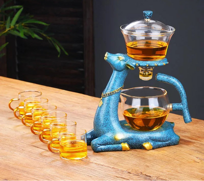 Glass Teapot Cute Deer Automatic Tea Maker Purer Oolong 6 Teacup Household Tea Set Holder Base Gift For Friend