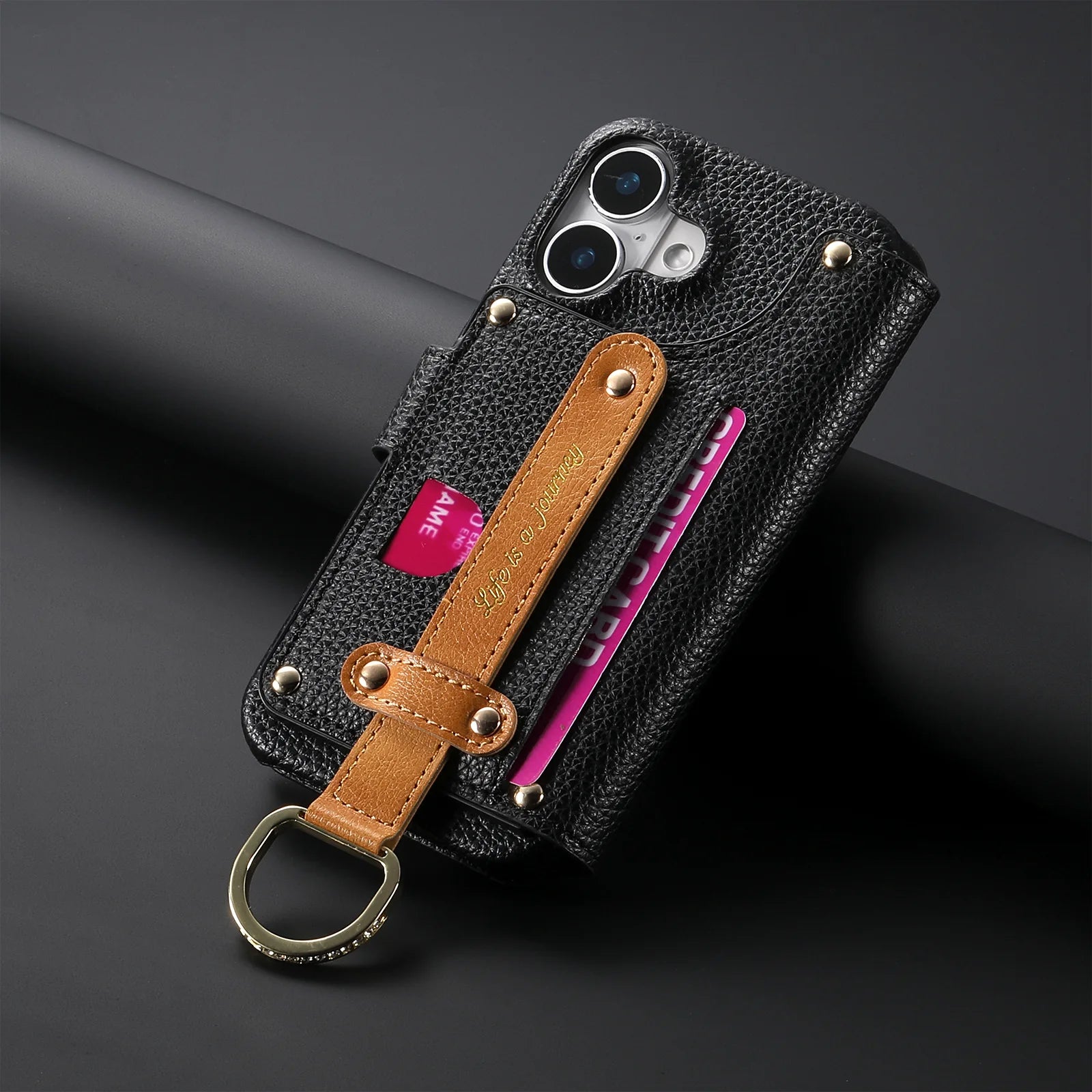 Wallet Flip Case for iPhone 16 15 Pro Max 14 Plus 16Pro 14Pro 15Pro Leather Strap Card Slots Zipper Cover